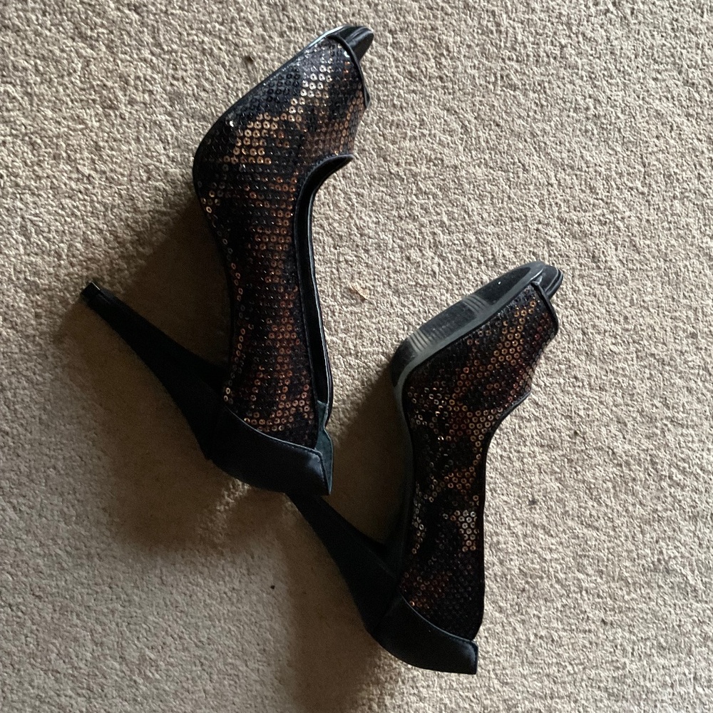 Brown Leopard Print Heels, Open Toe - image 3